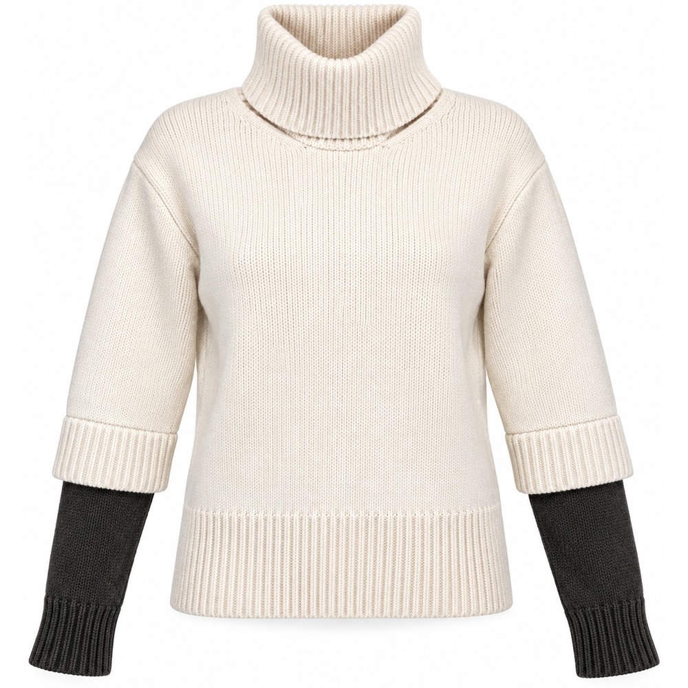 MONSE 100% Wool Turtleneck Sweater Size S Ivory Dark Olive Made in Italy